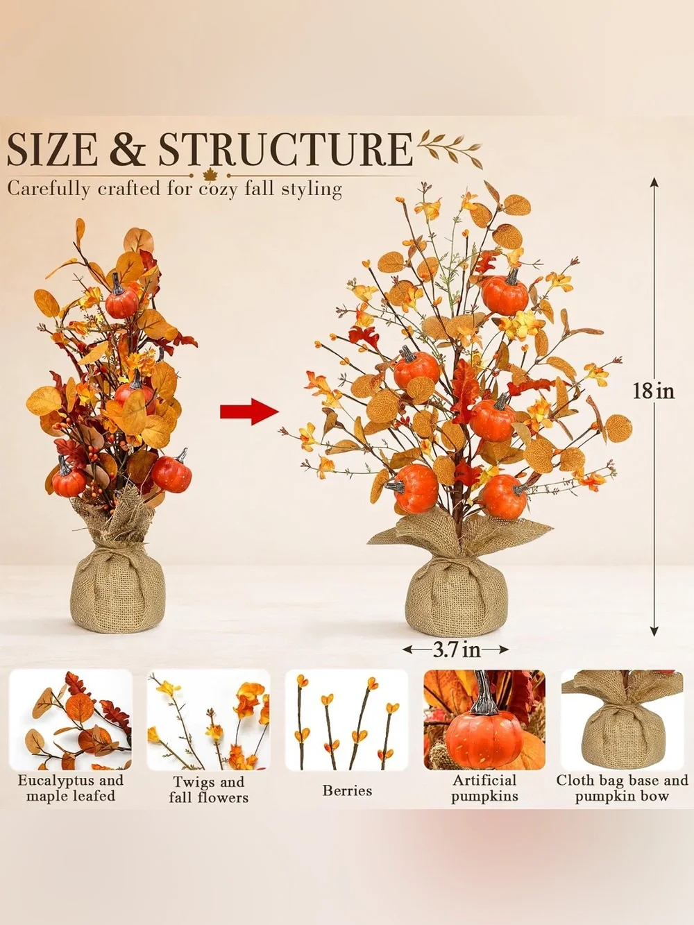 Autumn Orange Pumpkin LED Floral Arrangements Fairy Lights - Home Accents 2 pack